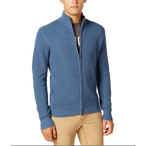 TOMMY HILFIGER Mens blue full zip Cardigan sweater logo Mens‎ XL - Picture 1 of 12